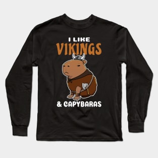 I Like Vikings and Capybaras Cartoon Long Sleeve T-Shirt